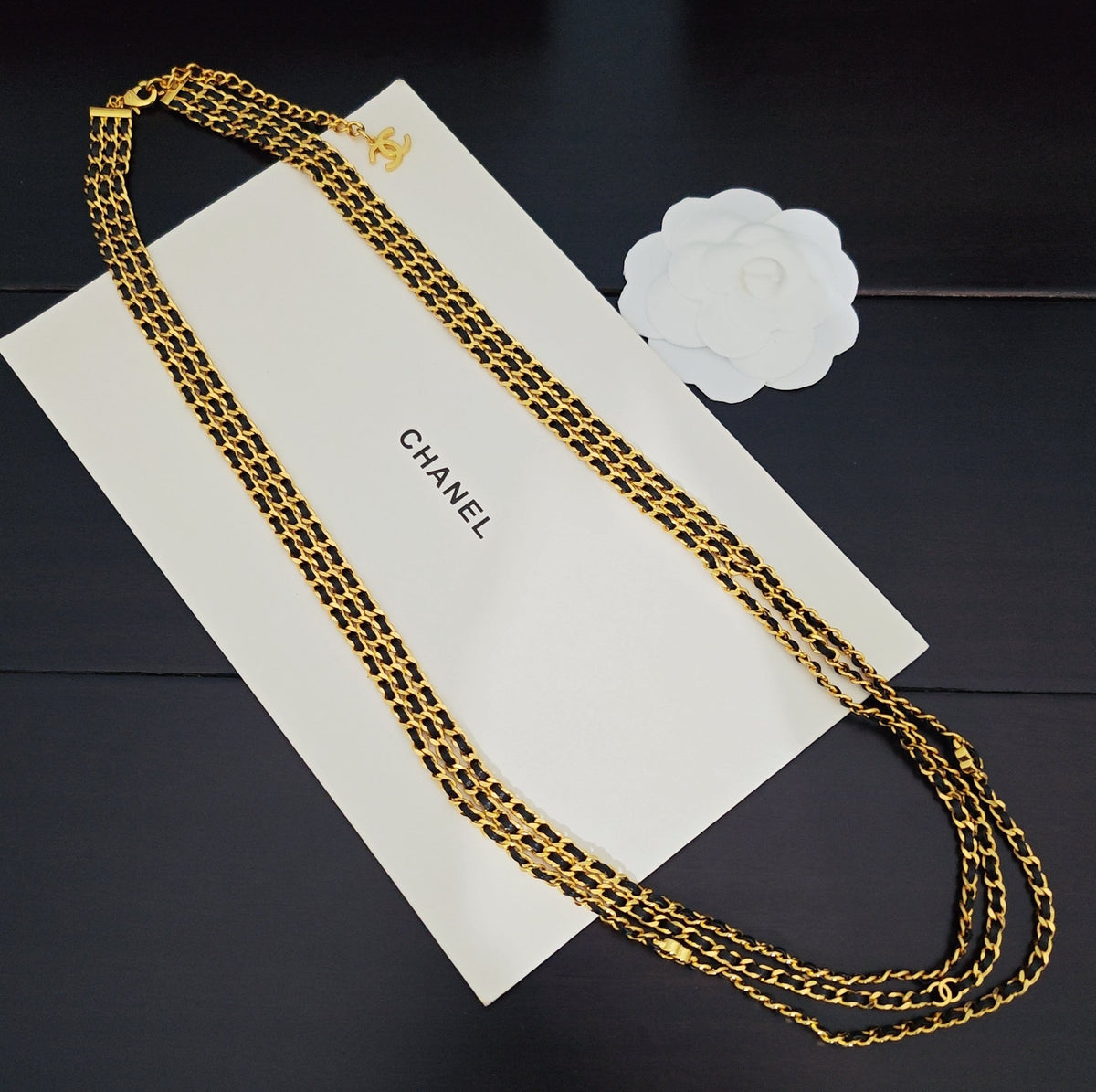 Signature Emblem Pendant Necklace in Gold-Tone – Black Detail – Design 003 front product view
