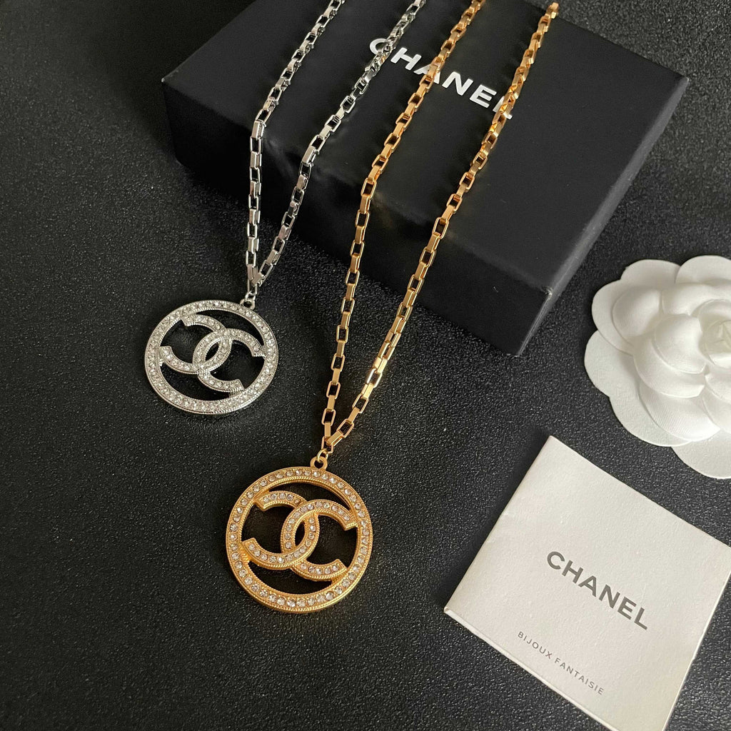 Double-C Emblem Crystal-Accent Pendant Necklace – Design 011 close-up detail