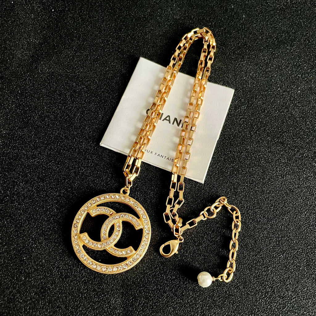 Double-C Emblem Crystal-Accent Pendant Necklace – Design 011 detail view