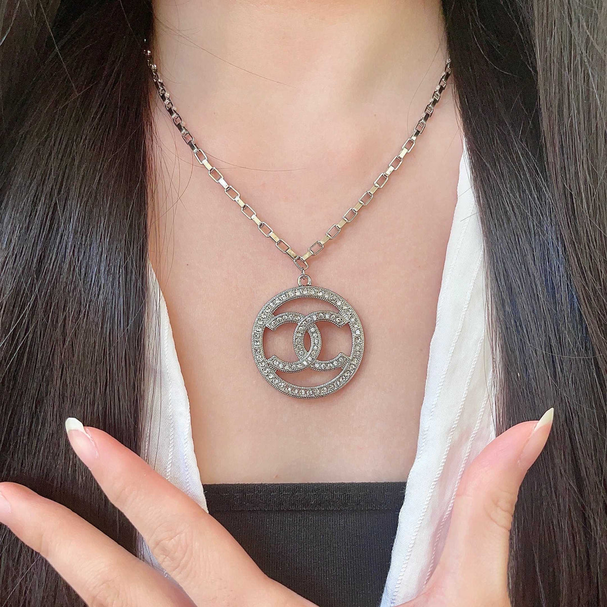 Double-C Emblem Crystal-Accent Pendant Necklace – Design 010 front product view