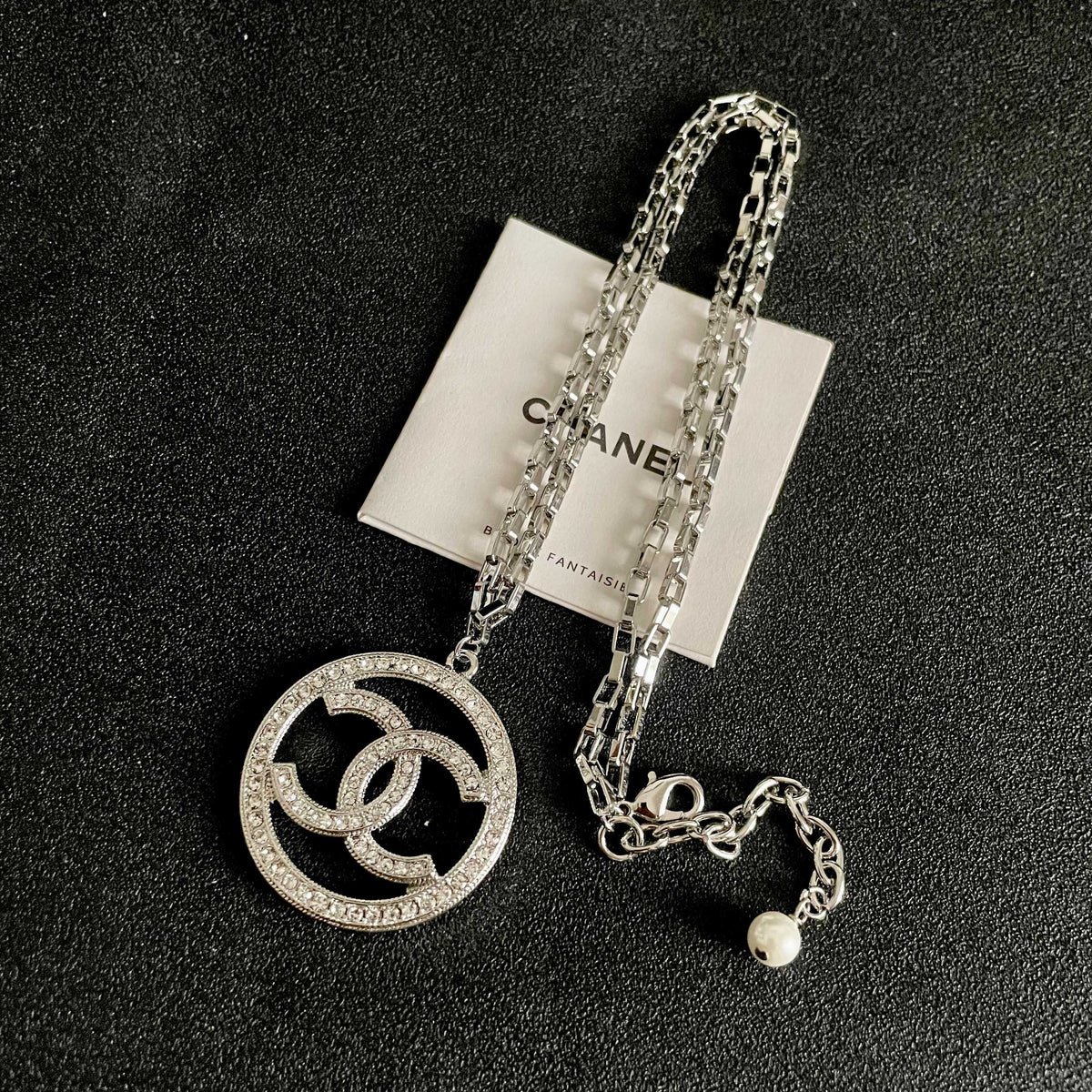 Double-C Emblem Crystal-Accent Pendant Necklace – Design 013 detail view