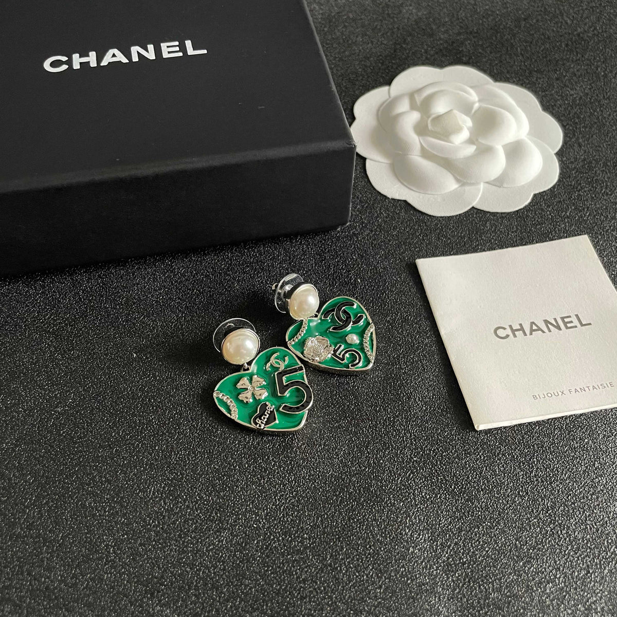 Double-C Emblem Pearl-Detail Statement Earrings – Pearl Detail – Design 005 styled product view