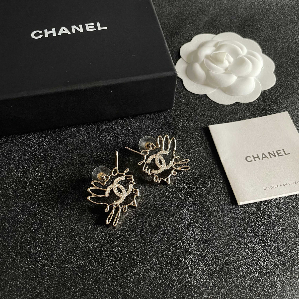 Double-C Emblem Crystal-Accent Stud Earrings – Design 010 styled product view