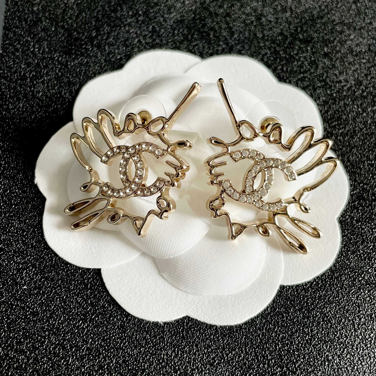 Double-C Emblem Crystal-Accent Stud Earrings – Design 013 front product view