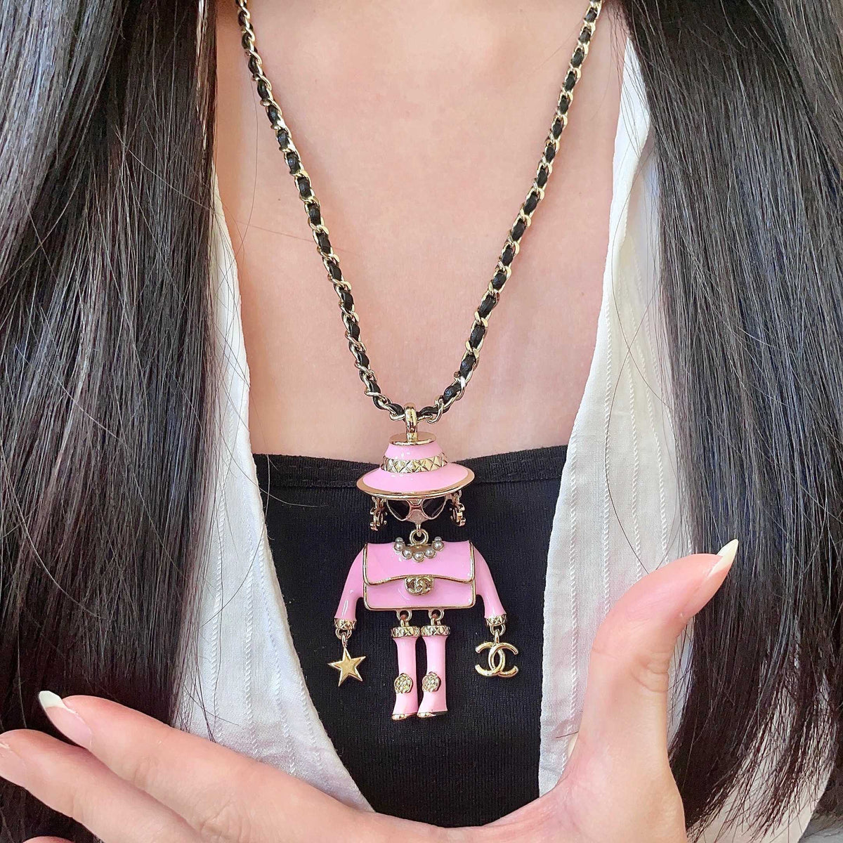 Signature Emblem Pendant Necklace in Polished Metal-Tone – Design 023 front product view