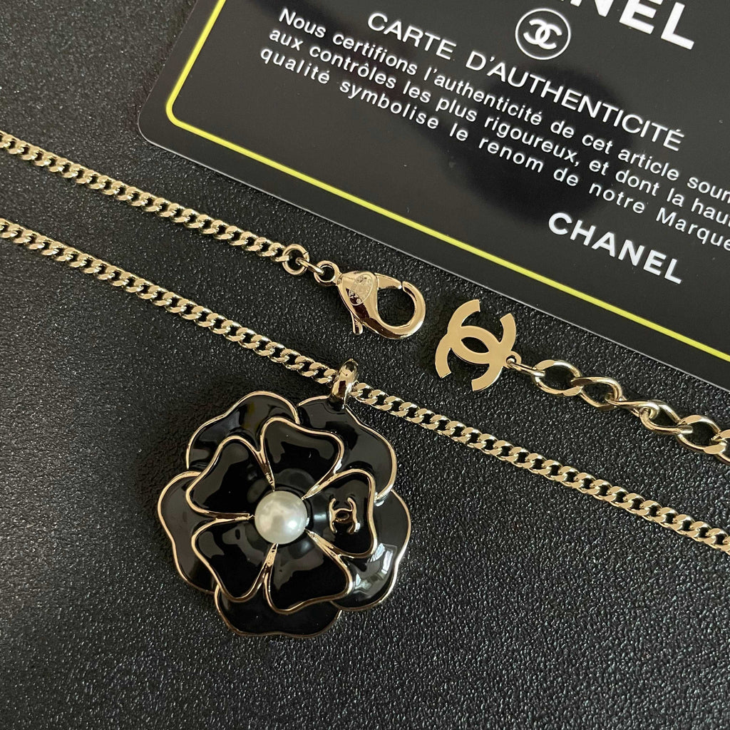 Camellia Pendant Necklace in Polished Metal-Tone – Camellia Detail – Design 004 main product view