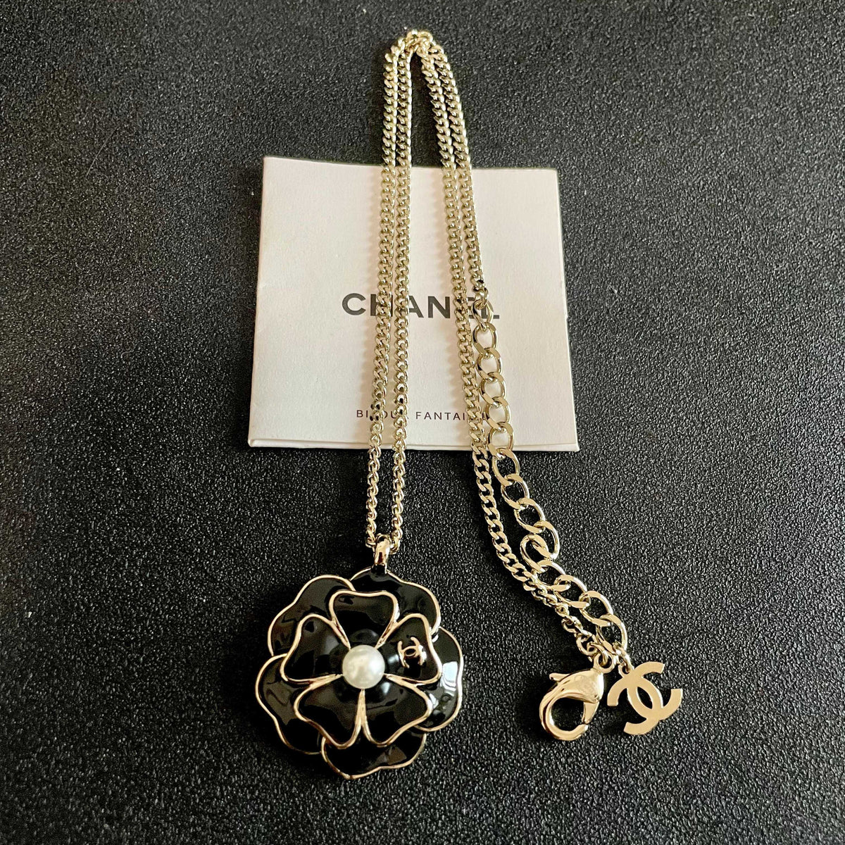 Camellia Pendant Necklace in Polished Metal-Tone – Camellia Detail – Design 006 detail view