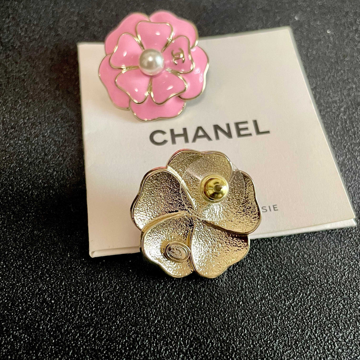 Camellia Stud Earrings in Polished Metal-Tone – Camellia Detail – Design 017 main product view