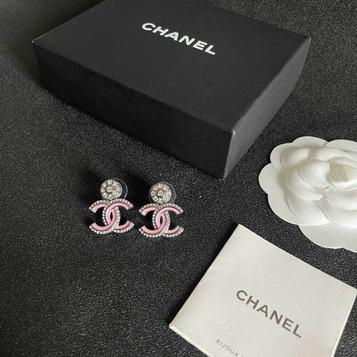 Double-C Emblem Crystal-Accent Statement Earrings – Design 007 close-up detail