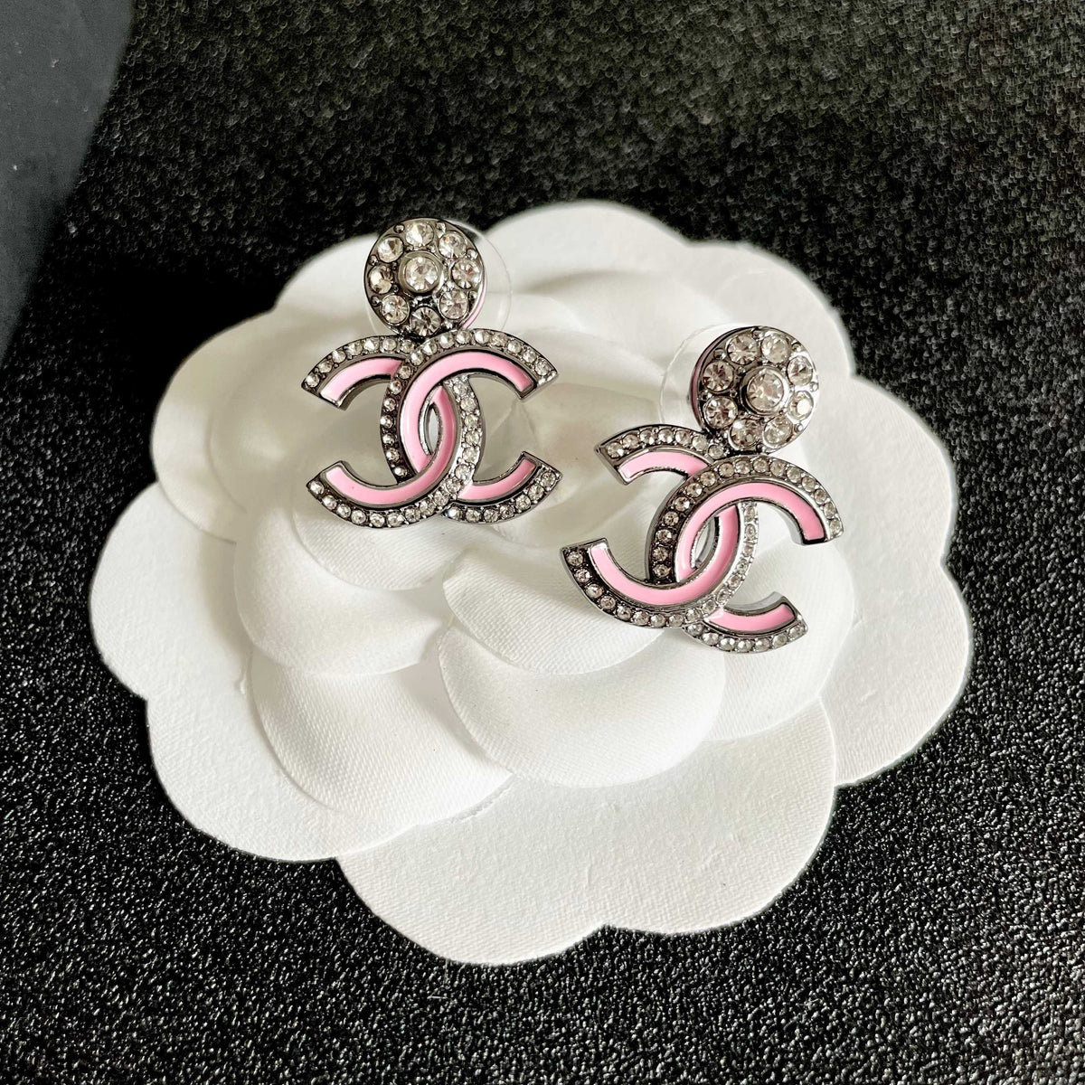 Double-C Emblem Crystal-Accent Statement Earrings – Design 008 front product view
