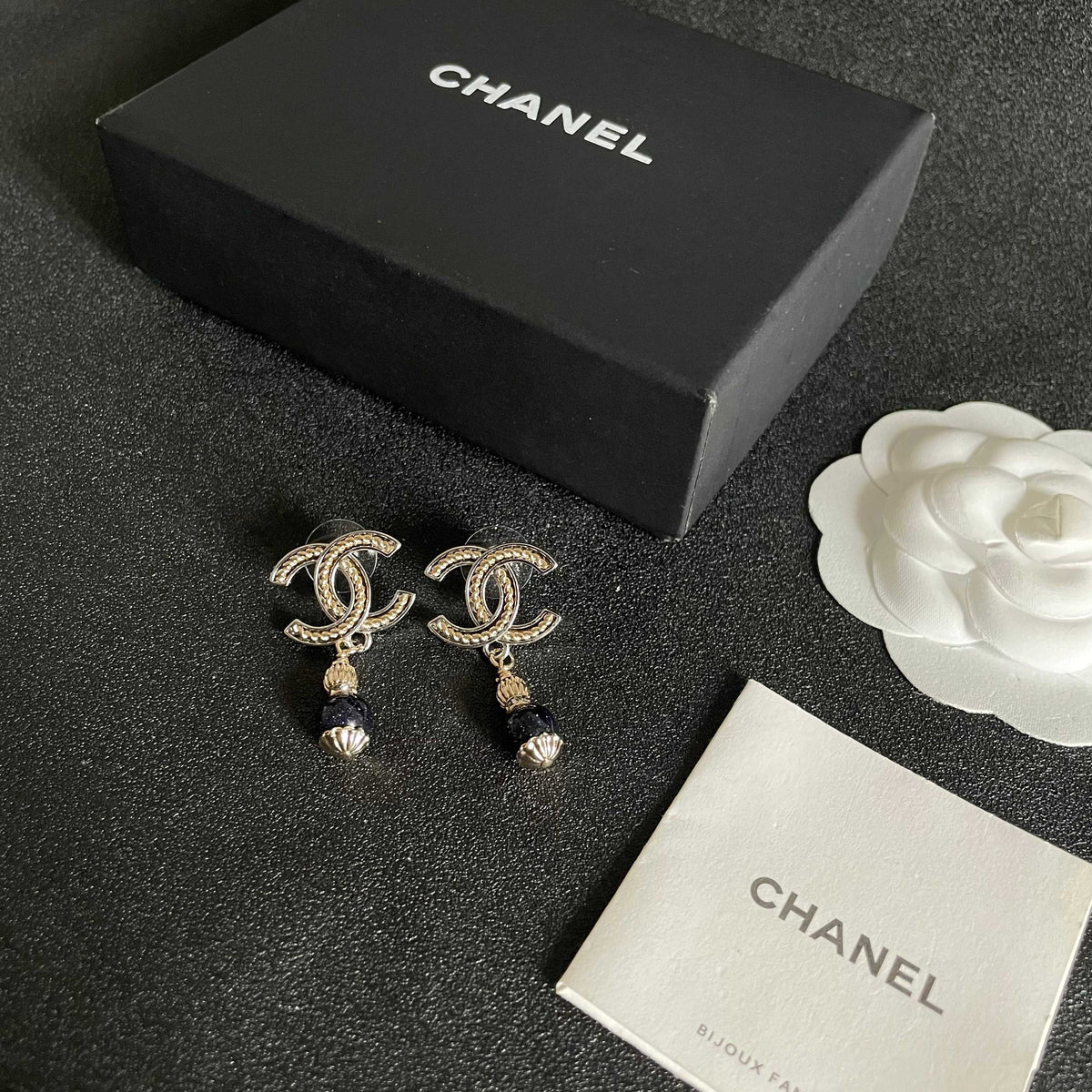 Double-C Emblem Statement Earrings in Polished Metal-Tone – Design 013 close-up detail