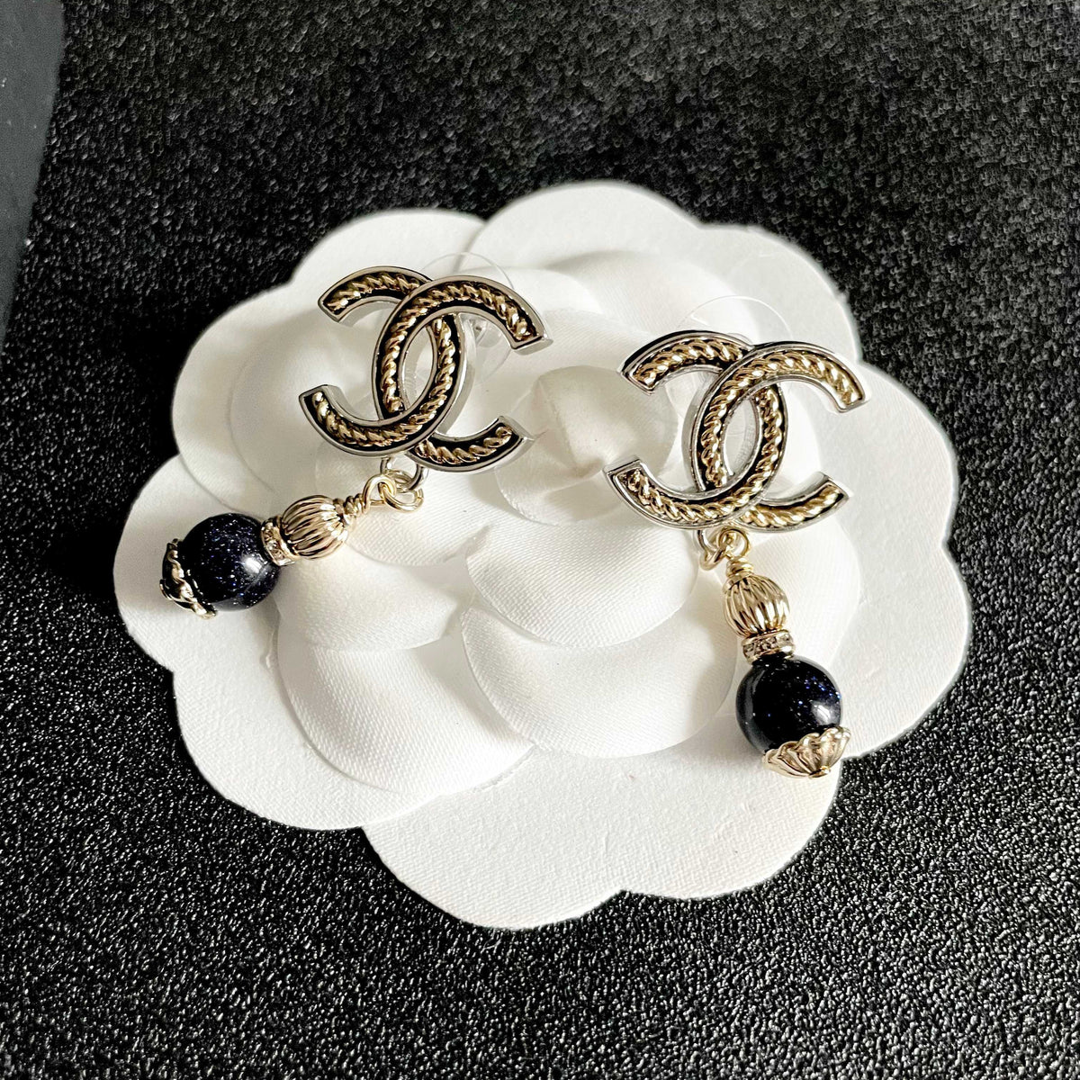 Double-C Emblem Statement Earrings in Polished Metal-Tone – Design 011 front product view