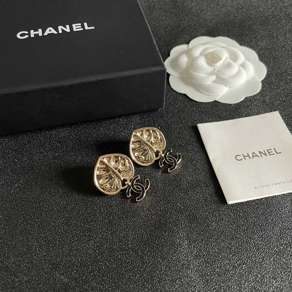 Double-C Emblem Statement Earrings in Polished Metal-Tone – Design 006 styled product view