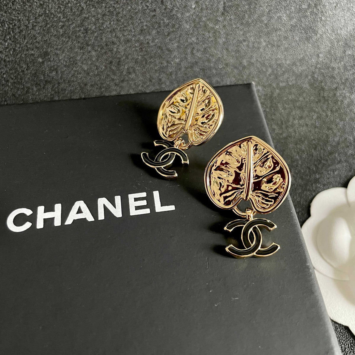Double-C Emblem Statement Earrings in Polished Metal-Tone – Design 012 detail view