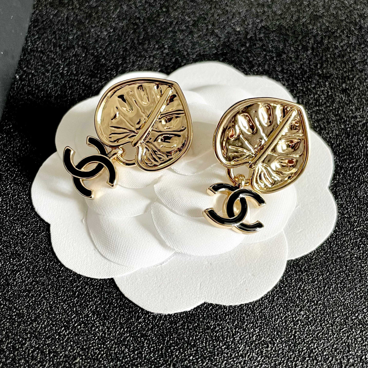 Double-C Emblem Statement Earrings in Polished Metal-Tone – Design 010 front product view