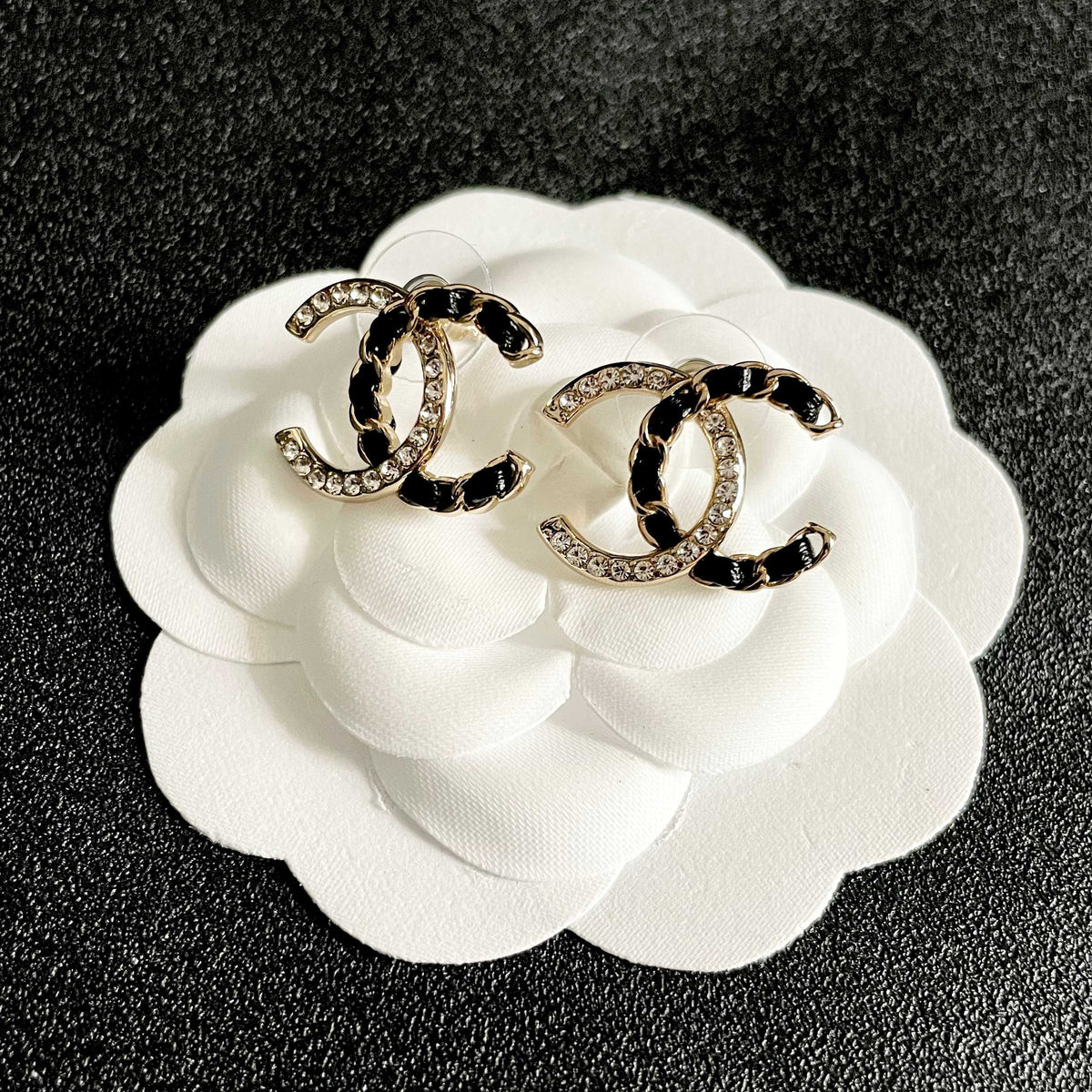 Double-C Emblem Crystal-Accent Stud Earrings – Design 011 front product view