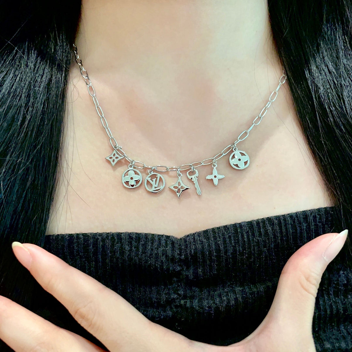 Geometric Emblem Pendant Necklace in Polished Metal-Tone – Design 003 front product view