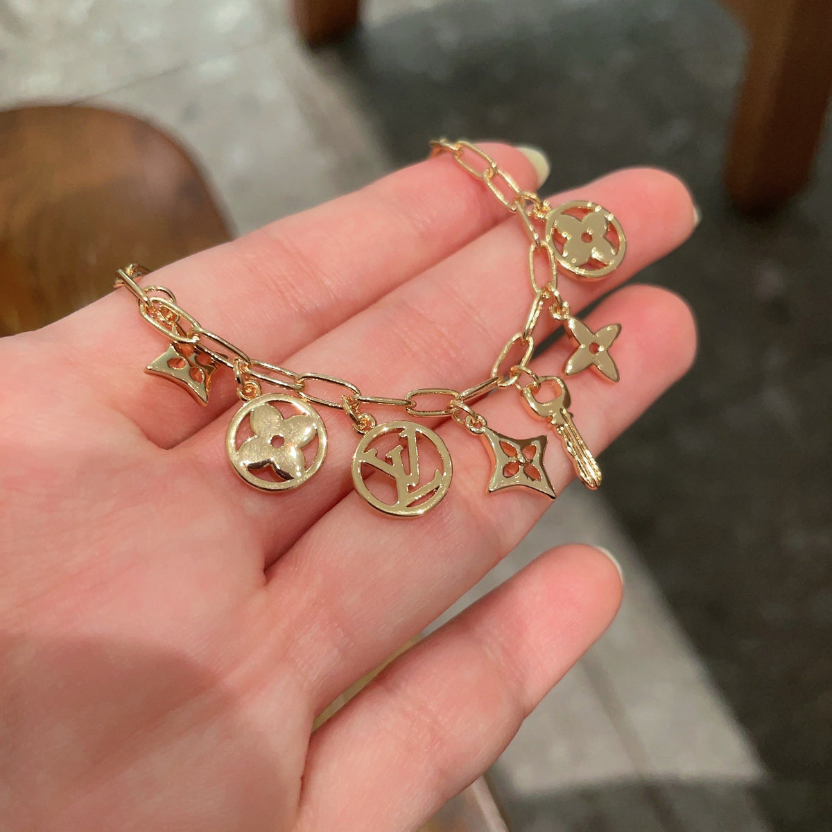 Geometric Emblem Bracelet in Polished Metal-Tone – Design 002 side detail