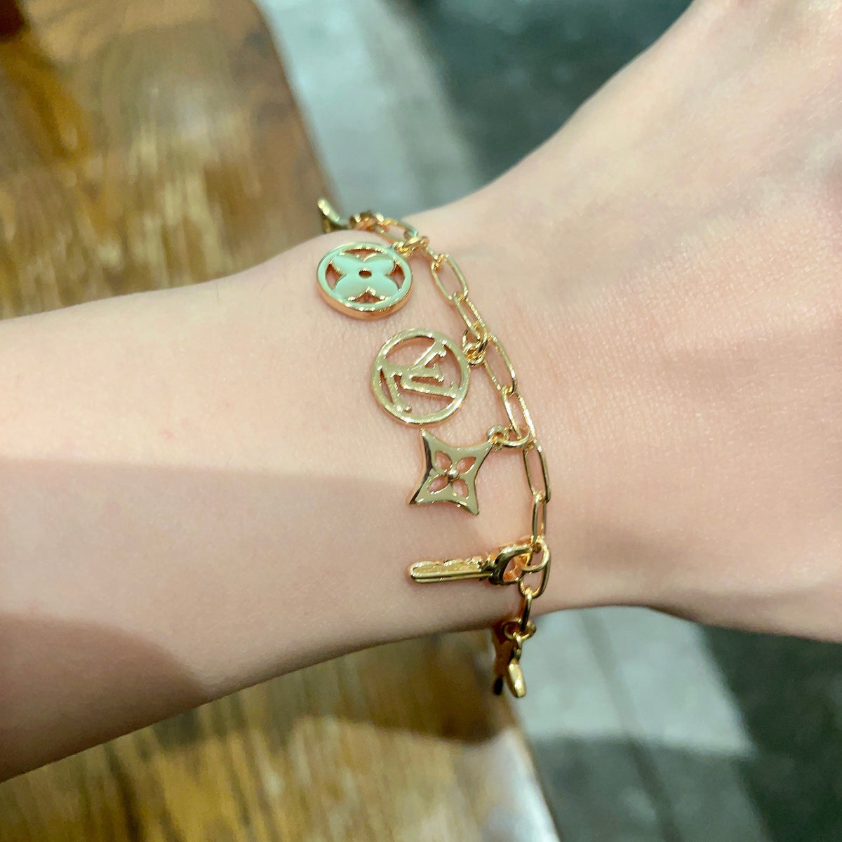 Geometric Emblem Bracelet in Polished Metal-Tone – Design 002 main product view