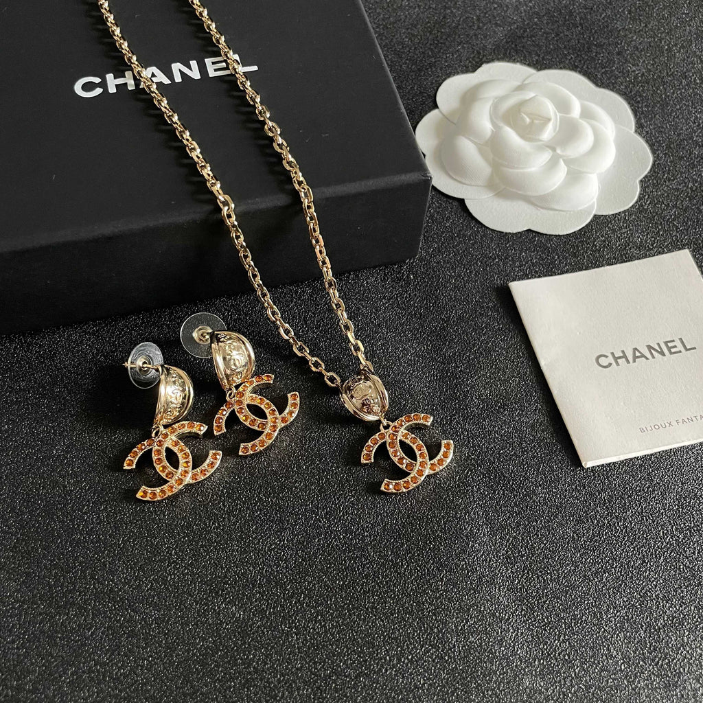 Double-C Emblem Crystal-Accent Pendant Necklace – Design 002 styled product view