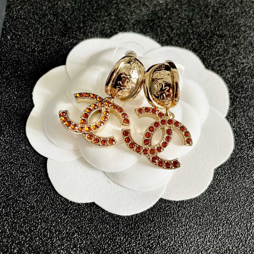 Double-C Emblem Crystal-Accent Statement Earrings – Design 002 front product view