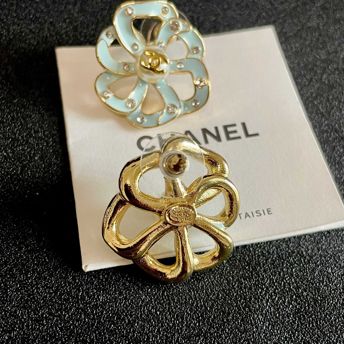 Camellia Stud Earrings in Polished Metal-Tone – Camellia Detail – Design 007 main product view