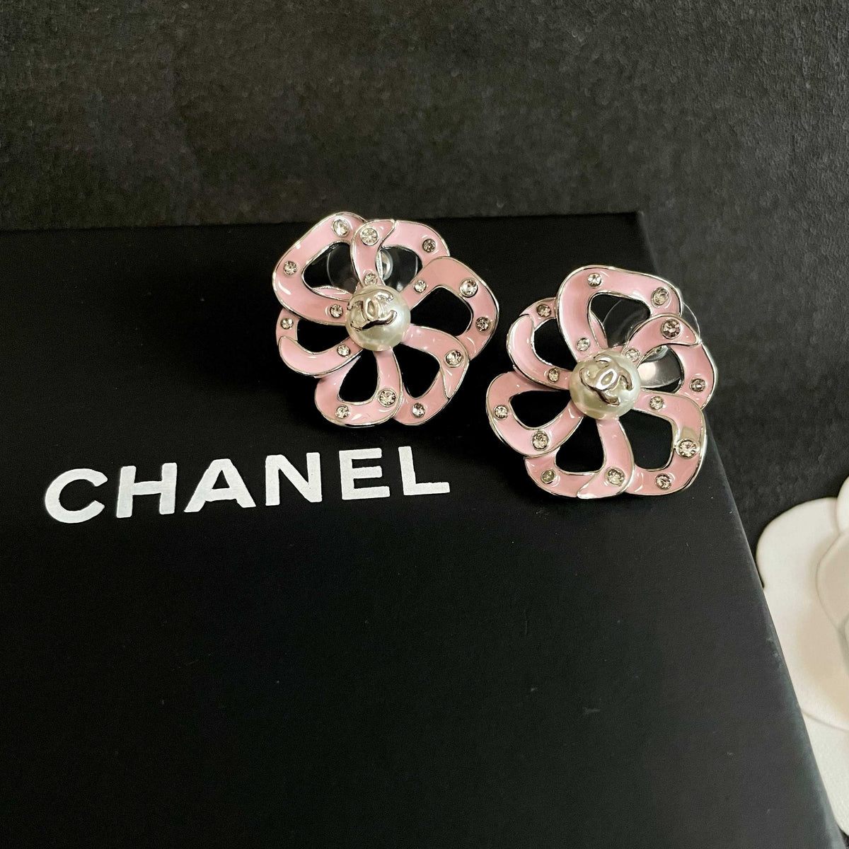 Camellia Stud Earrings in Polished Metal-Tone – Camellia Detail – Design 006 detail view