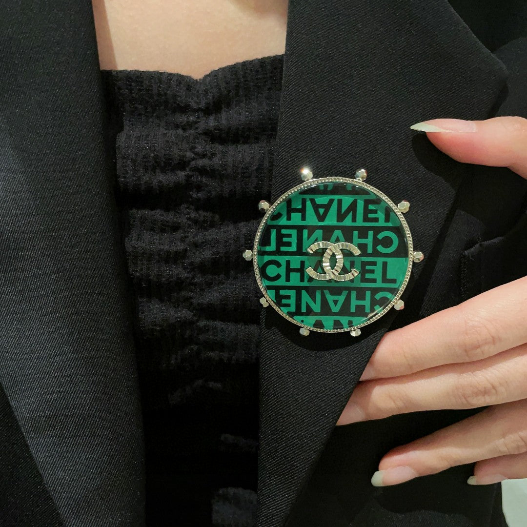 Double-C Emblem Brooch in Polished Metal-Tone – Design 001 main product view