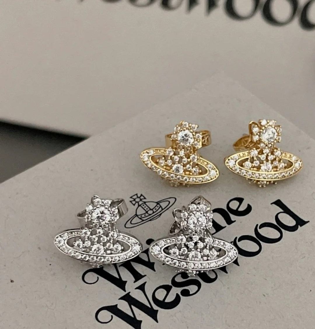 Orb-Inspired Emblem Stud Earrings in Polished Metal-Tone – Design 003 styled product view