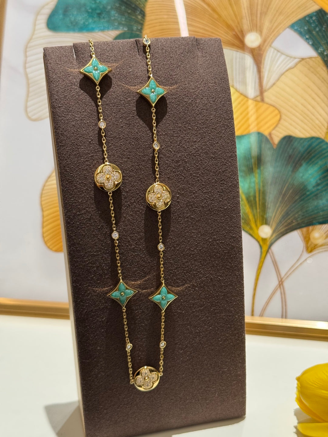 Geometric Emblem Pendant Necklace in Gold-Tone – Design 053 styled product view