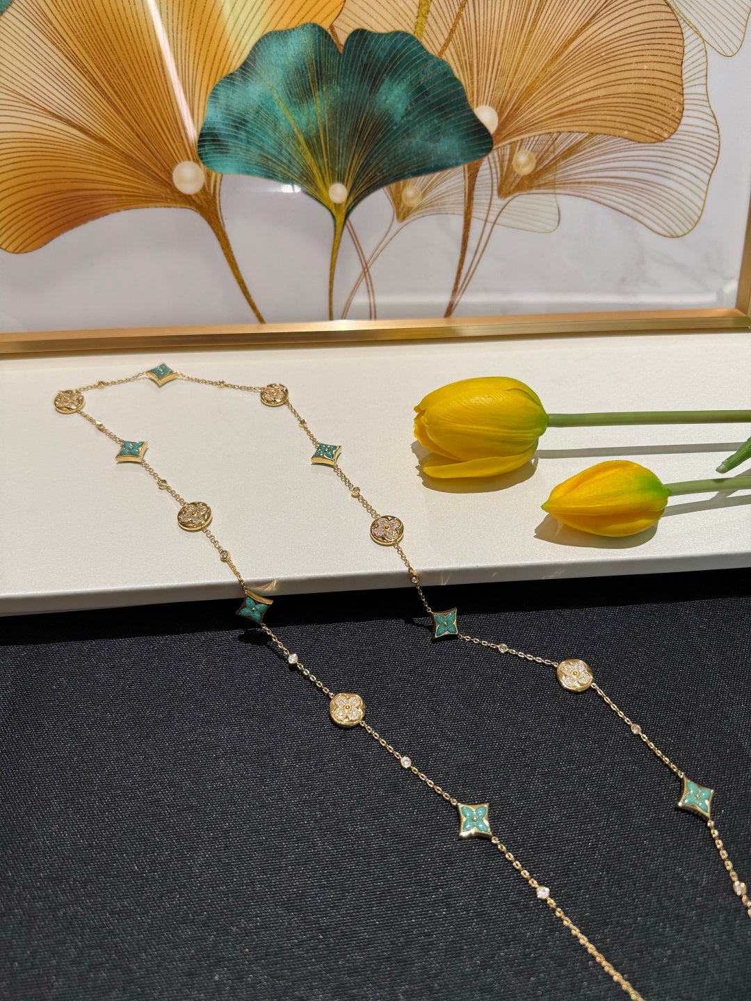 Geometric Emblem Pendant Necklace in Gold-Tone – Design 053 side detail