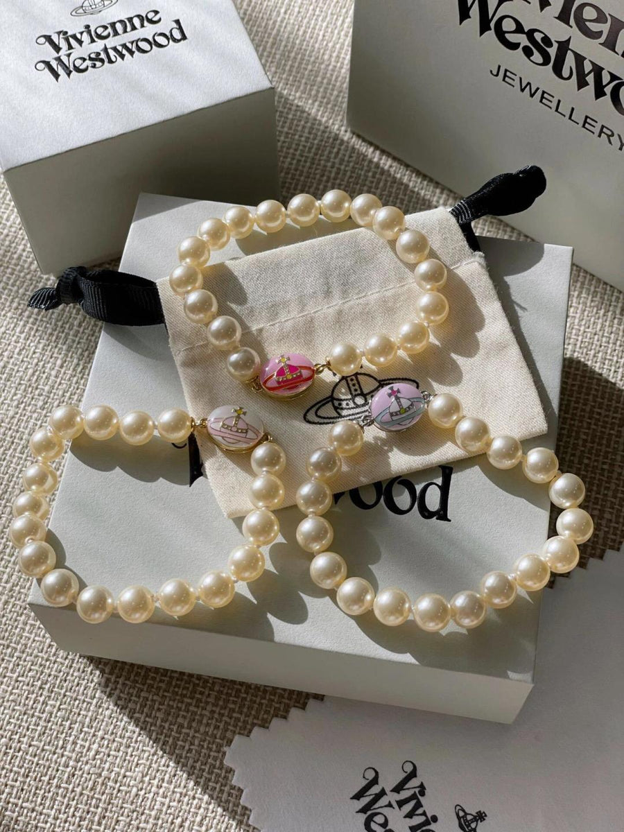 Orb Bracelet in Polished Metal-Tone – Pearl Detail – Design 003 main product view