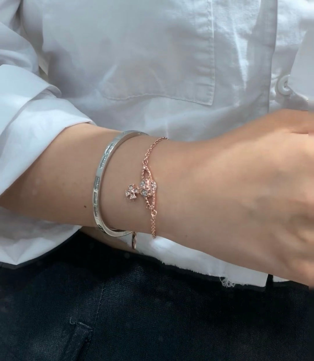 Orb Bracelet in Polished Metal-Tone – Pearl Detail – Design 002 side detail