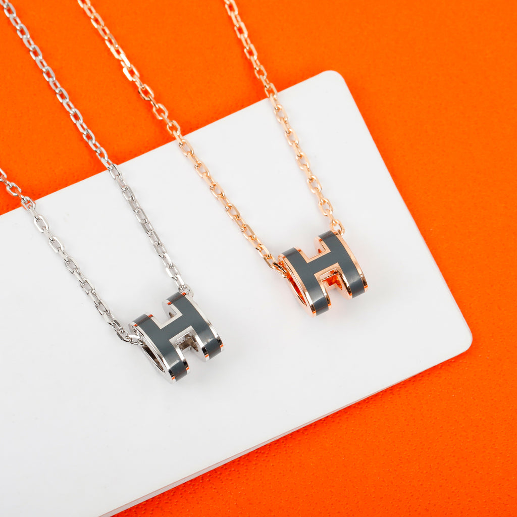 Geometric Emblem Pendant Necklace in Silver-Tone – Gold Detail – Design 003 front product view