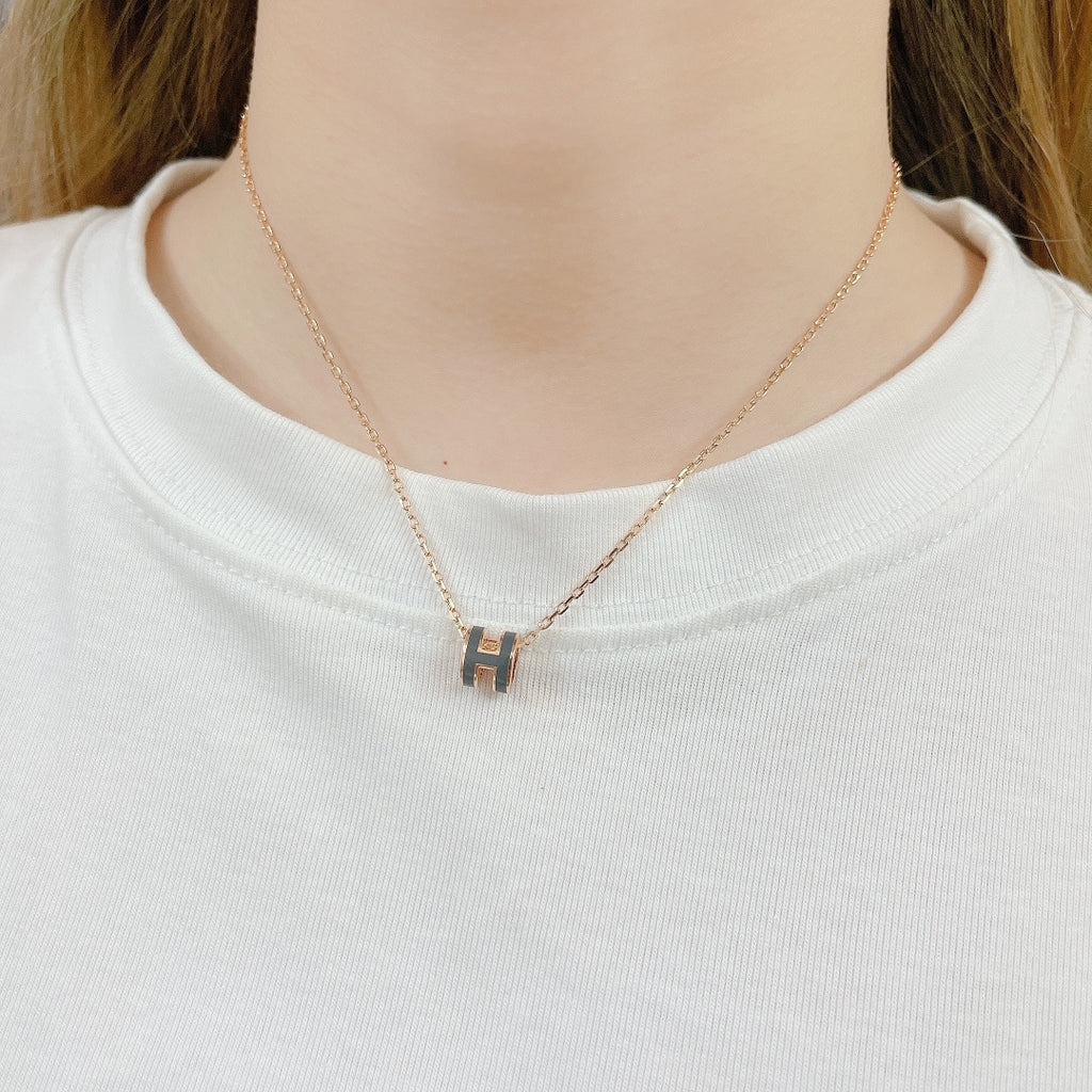 Geometric Emblem Pendant Necklace in Silver-Tone – Gold Detail – Design 003 front product view