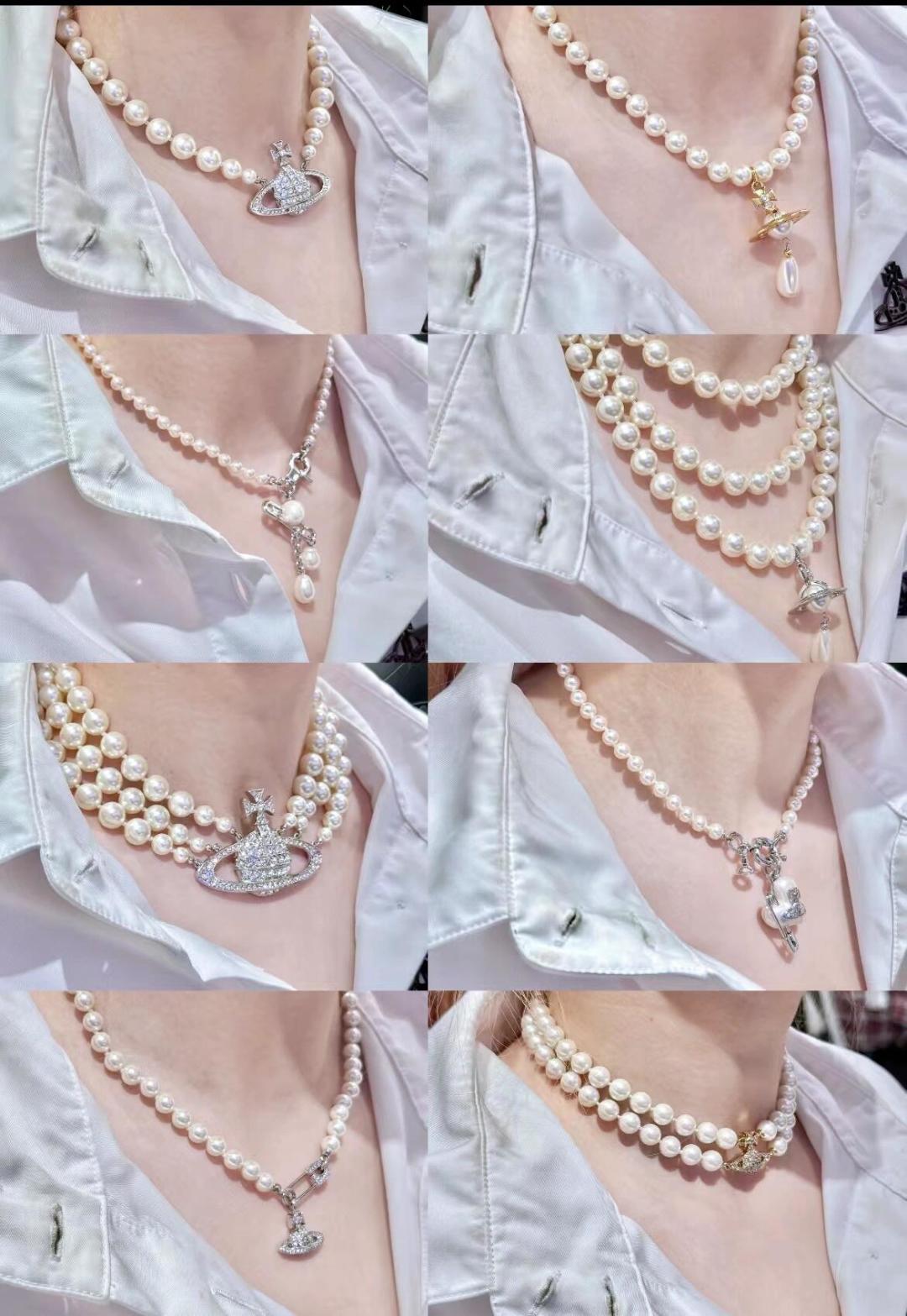 Vivienne Westwood Pearl Pendant Necklace in Polished Metal-Tone – Pearl Detail – Design 002 main product view