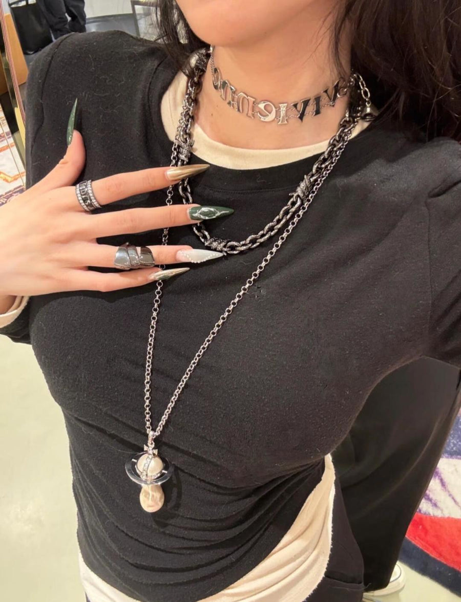 Large Orb-Inspired Emblem Long Pendant Necklace – Design 002 main product view