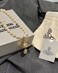 Pearl Pendant Necklace in Polished Metal-Tone – Pearl Detail – Design 004 main product view