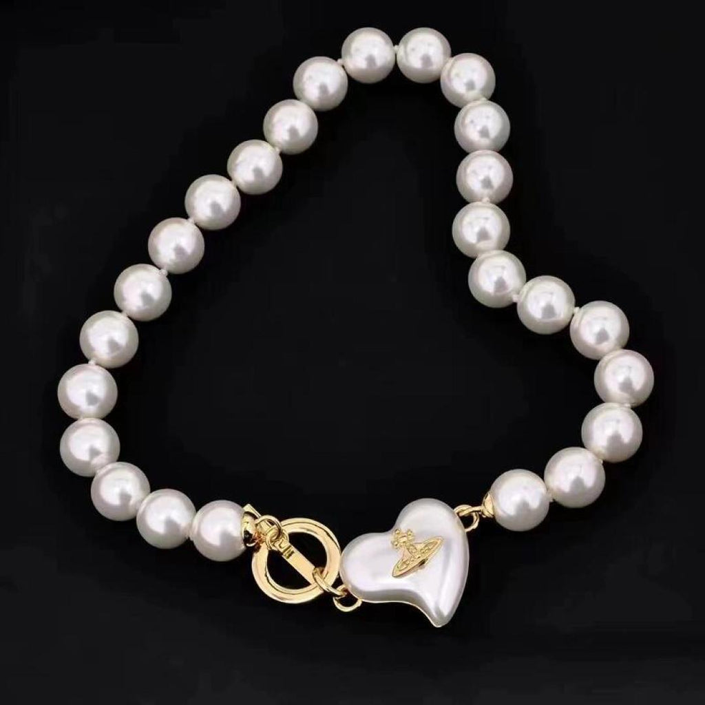Orb Pendant Necklace in Polished Metal-Tone – Pearl Detail – Design 017 side detail