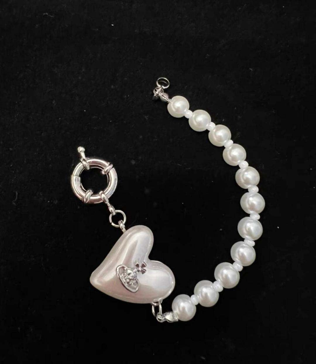 Orb Bracelet in Polished Metal-Tone – Pearl Detail – Design 004 front product view