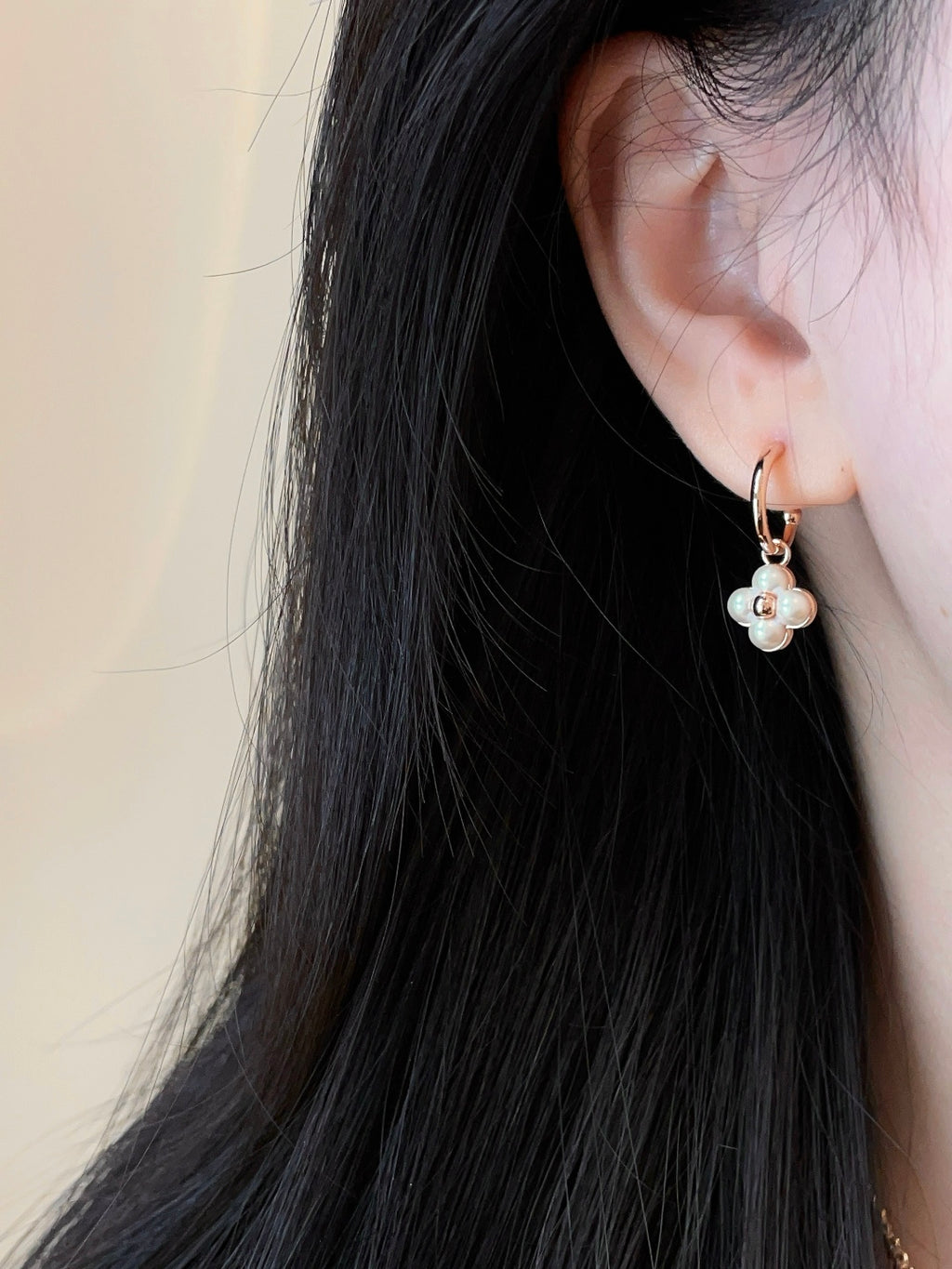 Floral Stud Earrings in Gold-Tone – White Detail front product view