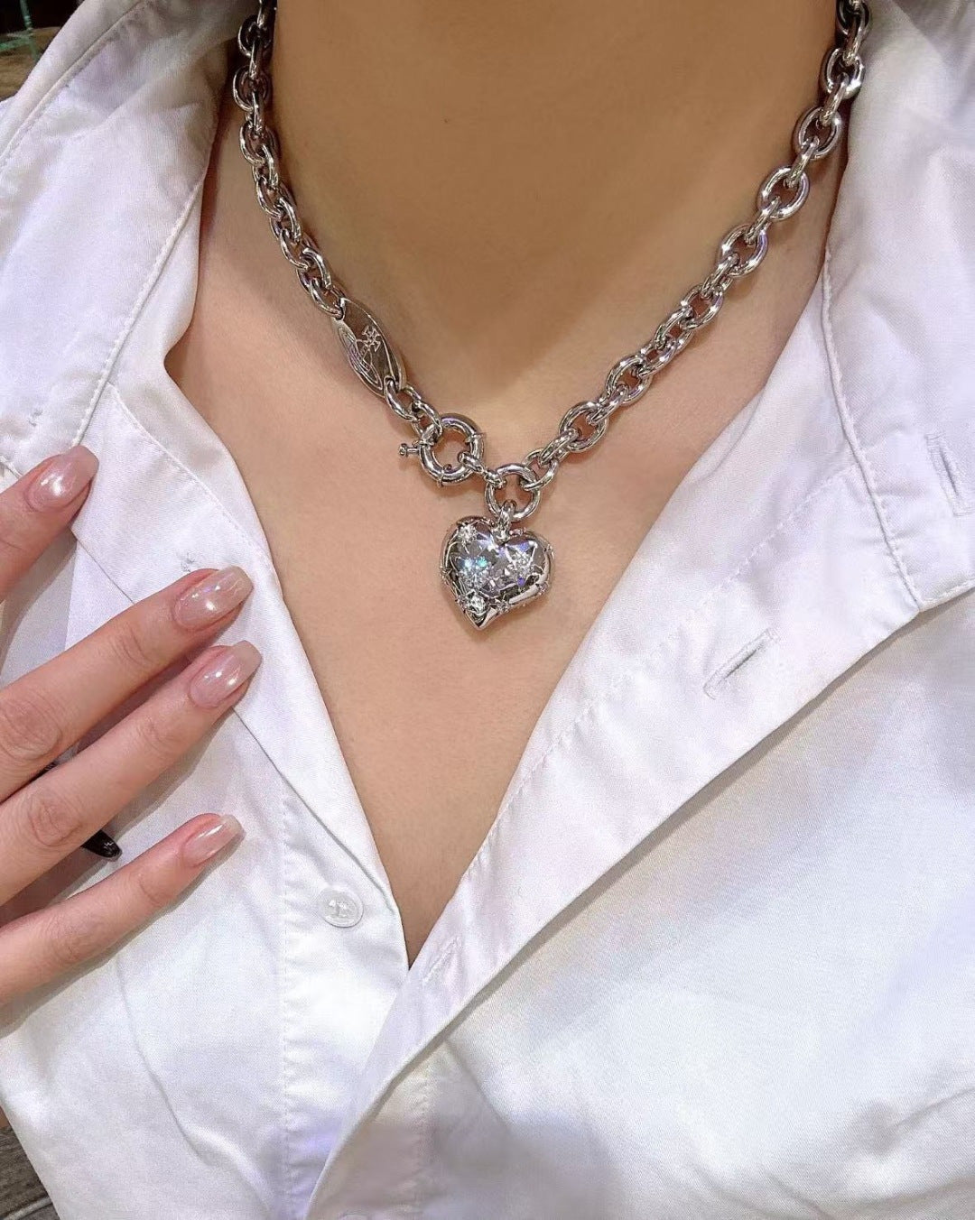 Orb Pendant Necklace in Polished Metal-Tone – Design 002 front product view