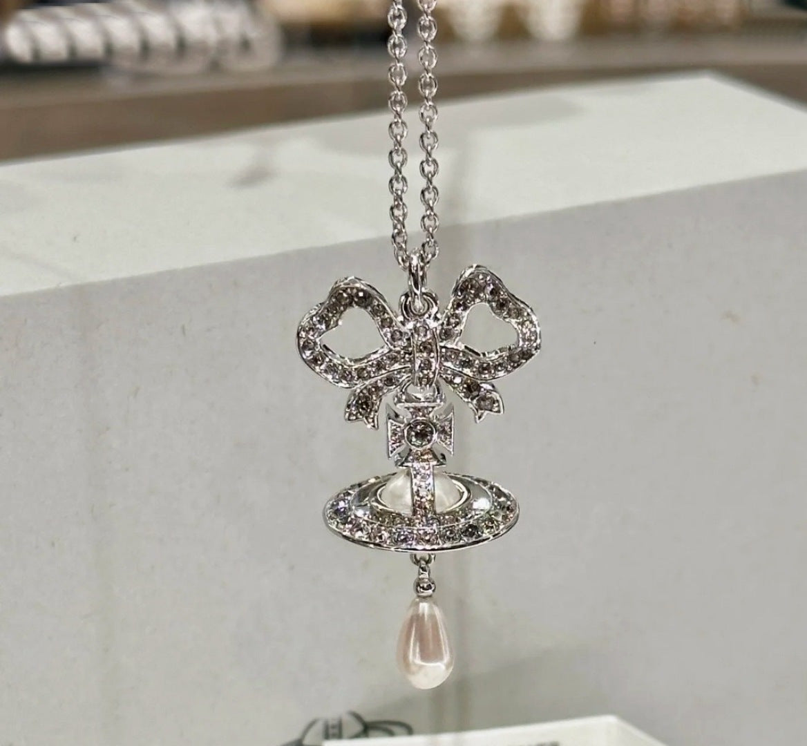 Orb Pendant Necklace in Polished Metal-Tone – Pearl Detail – Design 004 styled product view