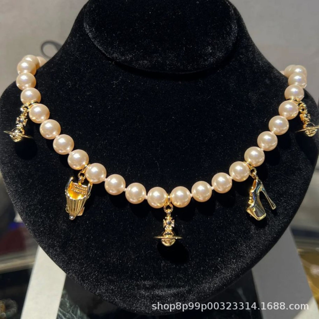 Orb Pendant Necklace in Polished Metal-Tone – Pearl Detail – Design 003 side detail
