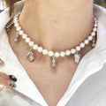 Orb Pendant Necklace in Polished Metal-Tone – Pearl Detail – Design 003 main product view