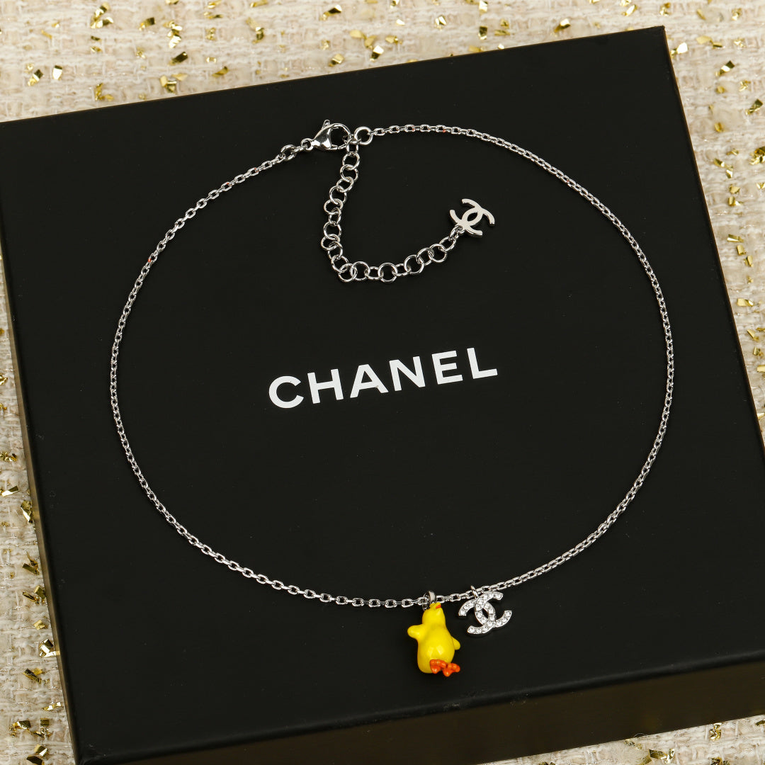 Double-C Emblem Crystal-Accent Pendant Necklace – Design 023 front product view