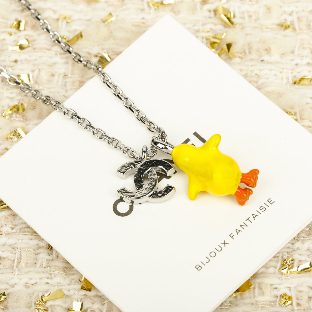 Double-C Emblem Crystal-Accent Pendant Necklace – Design 023 side detail