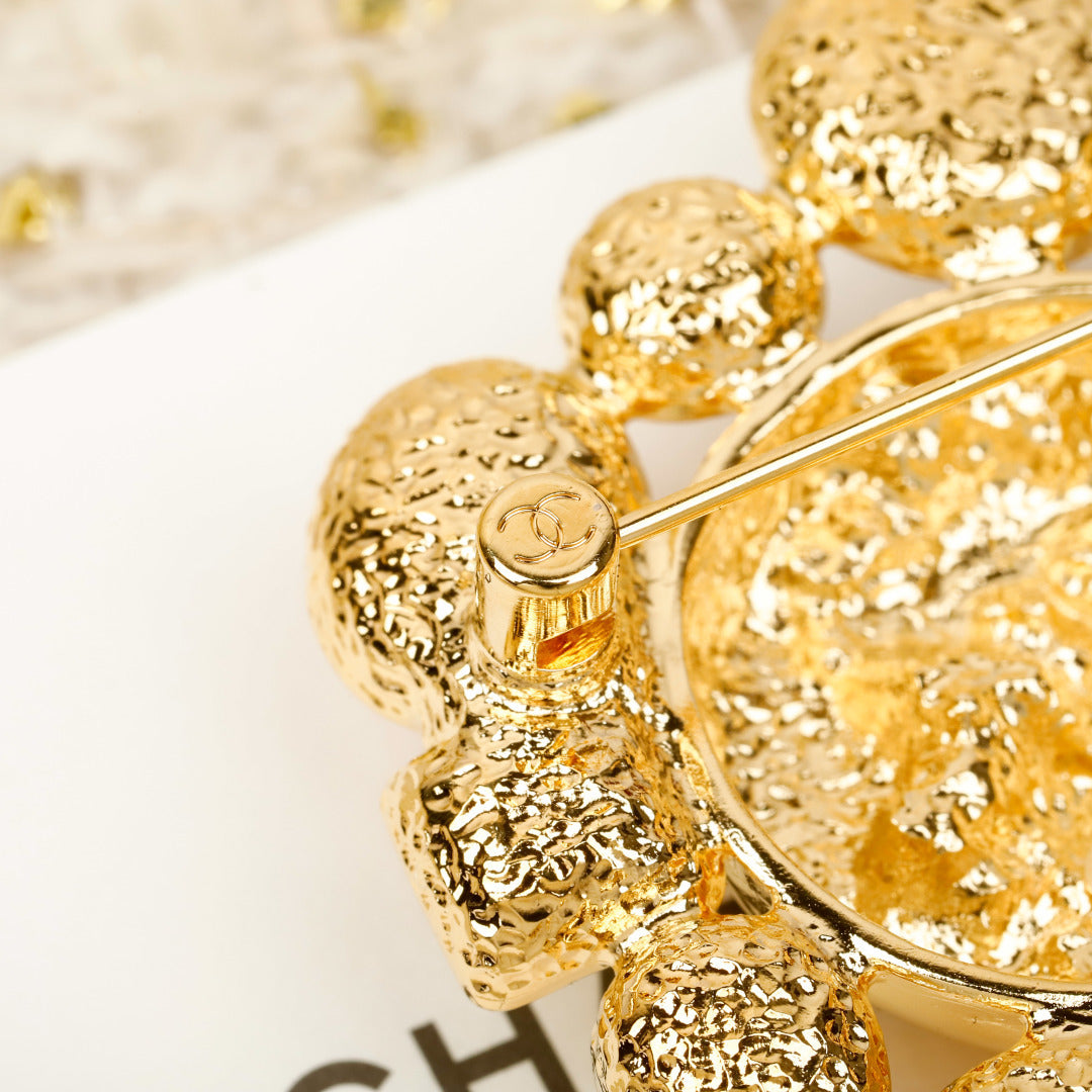 Double-C Emblem Brooch in Gold-Tone – Design 014 styled product view