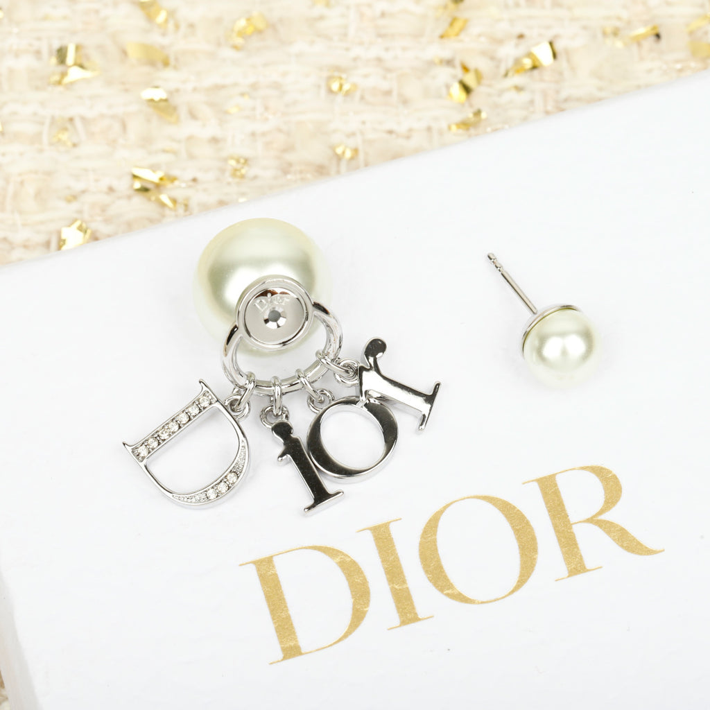 Letter Emblem Stud Earrings in Silver-Tone – Silver Detail – Design 008 styled product view