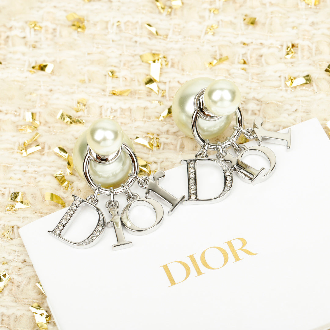 Letter Emblem Stud Earrings in Silver-Tone – Silver Detail – Design 008 detail view
